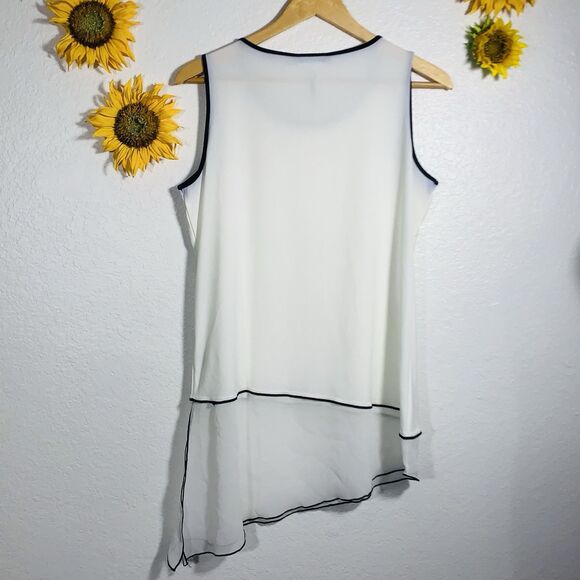 Calvin Klein NWT Assymetrical White Black Sleeveless Chiffon Blouse Size Medium - Picture 11 of 16